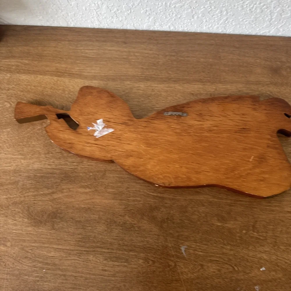 Flying Girl Trumpet Hand Crafted Painted on Wood Wall Hanging, 21 1/4